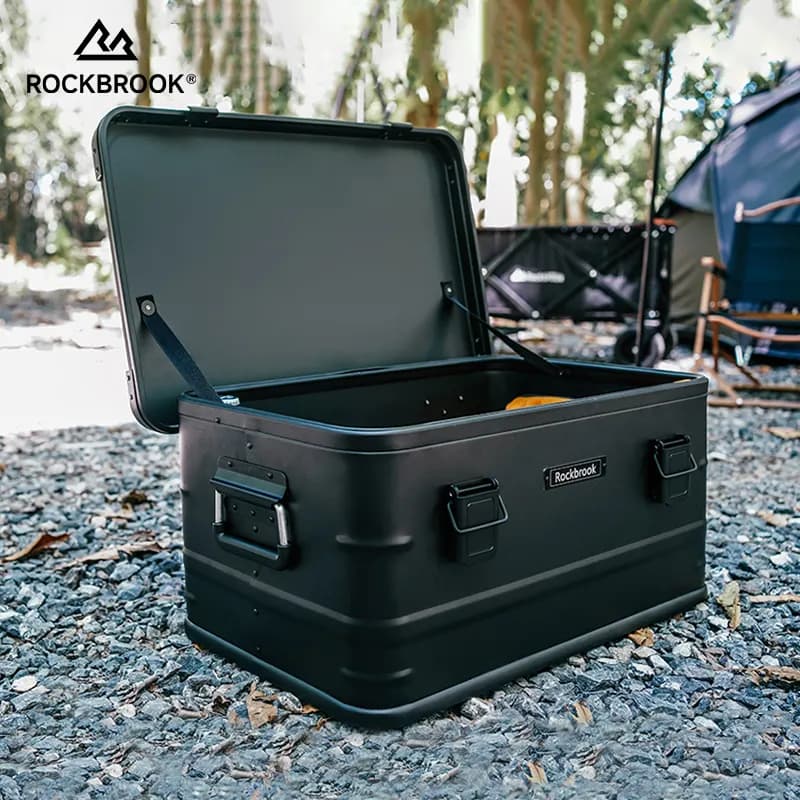 ROCKBROOK BX1003BK 30L / 50L / 95L Black Metal Storage Box with Lid