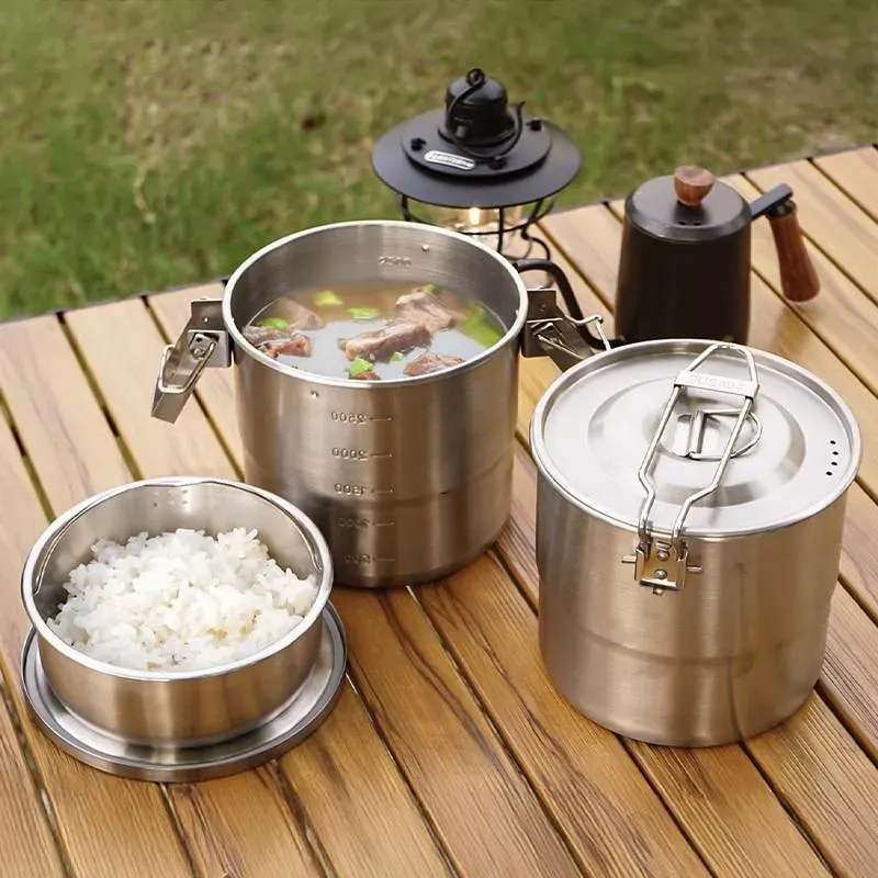 DW9002 Stainless Steel Camping Cookware Set for Outdoors - Nesting Design