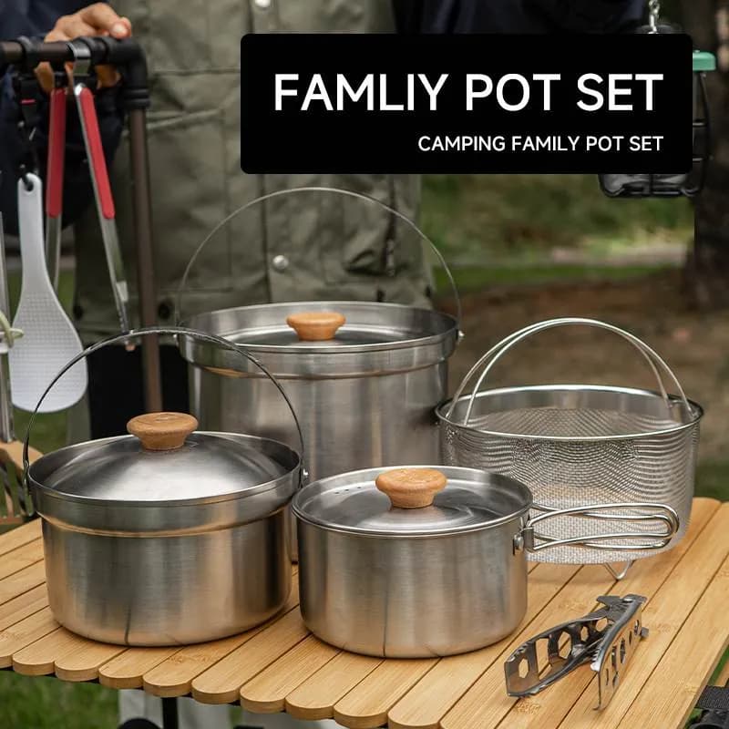 DW9003 Stainless Steel Camping Cookset, Lightweight & Nesting, Non-stick